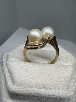 Vintage 10K Yellow Gold Double Pearl Ring Size 6.5 | 3.7g Fine Jewelry