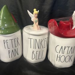Rae Dunn Disney Peter Pan Tinkerbell Captain Hook Ceramic Mug Set