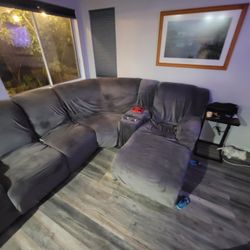 Free Brown Reclinining Sectional w/Grey Cover