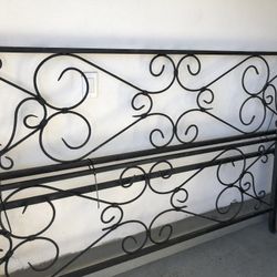 POTTERY BARN Black Distressed Rod Iron Scroll King Headboard And Footboard Frame 