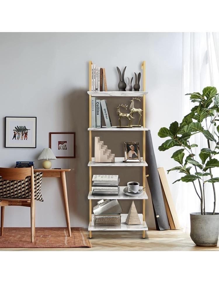 New 5 Tier Ladder Bookshelf, white and Gold Set of 2