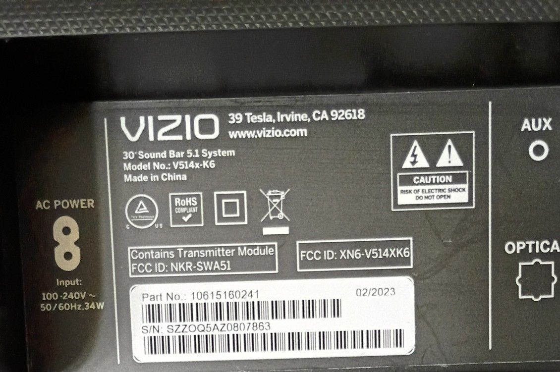 Sound Bar Serial Numbers On The Back Of It
