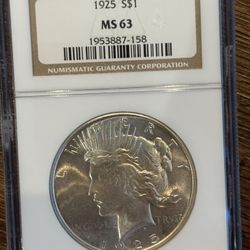 1925 Peace Dollar NGC MS63 Silver Coin
