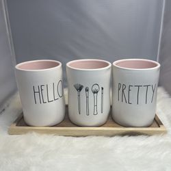 Rae Dunn Set of Brush Holders HELLO PRETTY