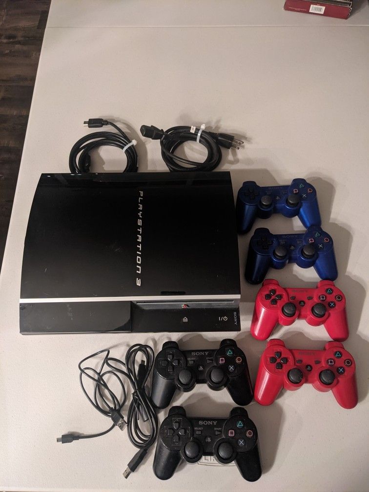 PS3. 6 Controllers. Power Cord. HDMI cable. 2x USB.