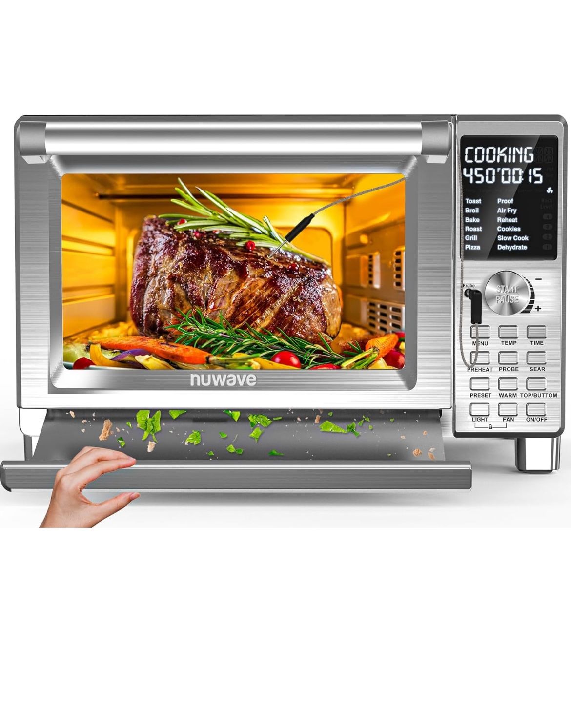 Nuwave Bravo XL Pro Air Fryer Toaster Oven, Improved 100% Super Convection, Quicker & Crispier Results, 100 Presets, Multi-Layer Even Cooking, 50-500F