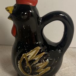 Vintage Rooster Hen figurine salt shaker Black red ware clay ceramic Black MCM
