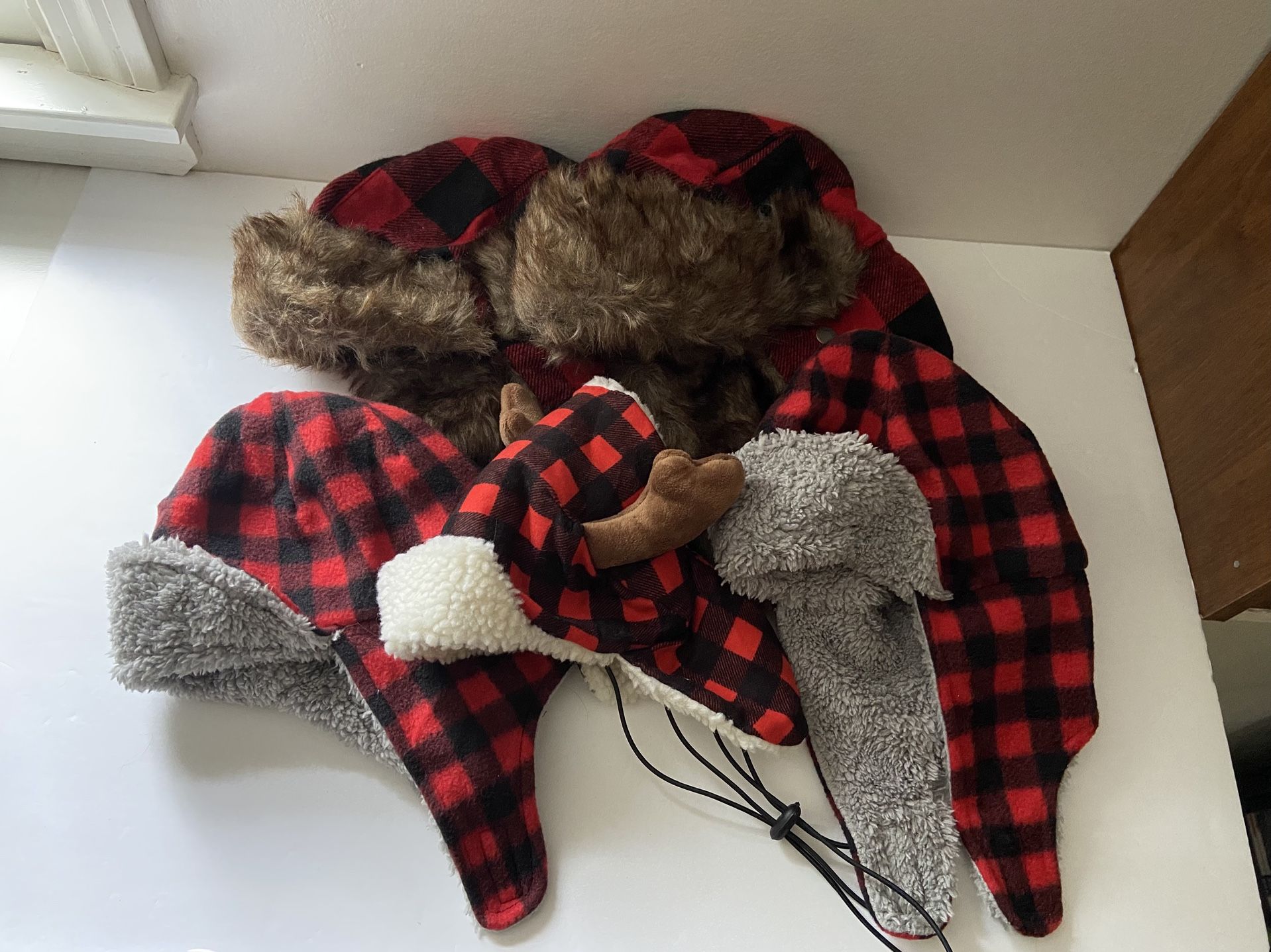 Family Matching Buffalo Plaid Winter Trapper Hats Set
