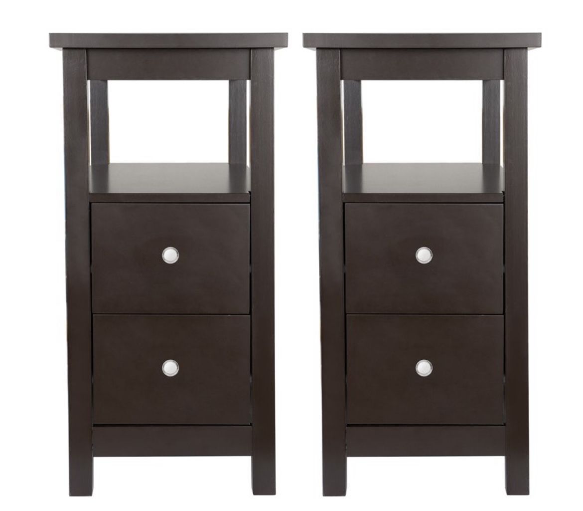 2PCS End Table Side cabinet with 2 Drawer and Shelf Narrow Nightstand Furniture Storage For Living Room