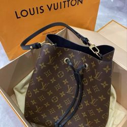 Fashion Designer NOE NÉONOÉ MM All-Over Print Drawstring Bucket Bag Canvas and Leather Handbag, Shoulder Bag, Medium Size, Women's, Brown