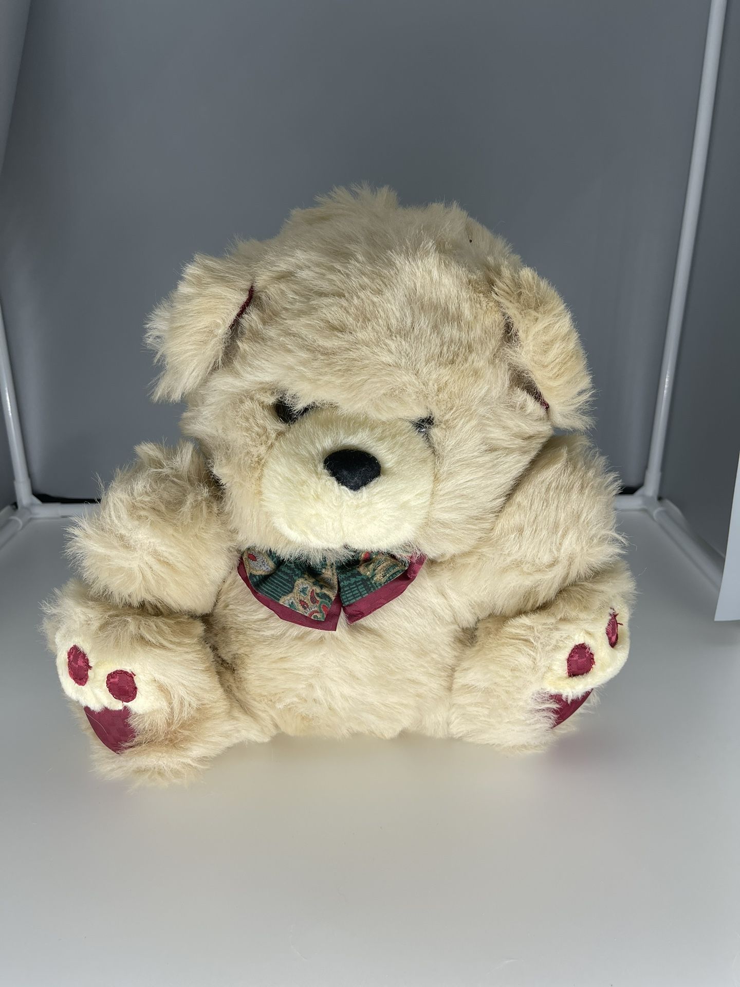 Vintage DanDee Teddy Bear 12" Plush Stuffed Animal Cream With Bow Tie-Preowned In Good Condition.