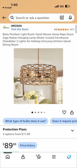 Pendant Light Rustic Hand-Woven Hemp Rope Drum Cage Rattan Hanging Lamp Wicker Coastal Farmhouse Chandelier 2 Lights for Hallway Entryway Kitchen Isla