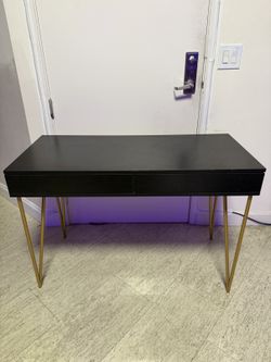 Black 2-Drawer Desk with Gold Legs