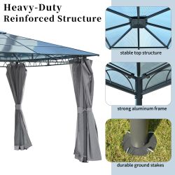 TREXM 10'x10' Hardtop Outdoor Gazebo with Polycarbonate Roof, Patio Gazebo with Aluminum Frame, Mosquito Netting and Privacy Screens for Shade and Rai