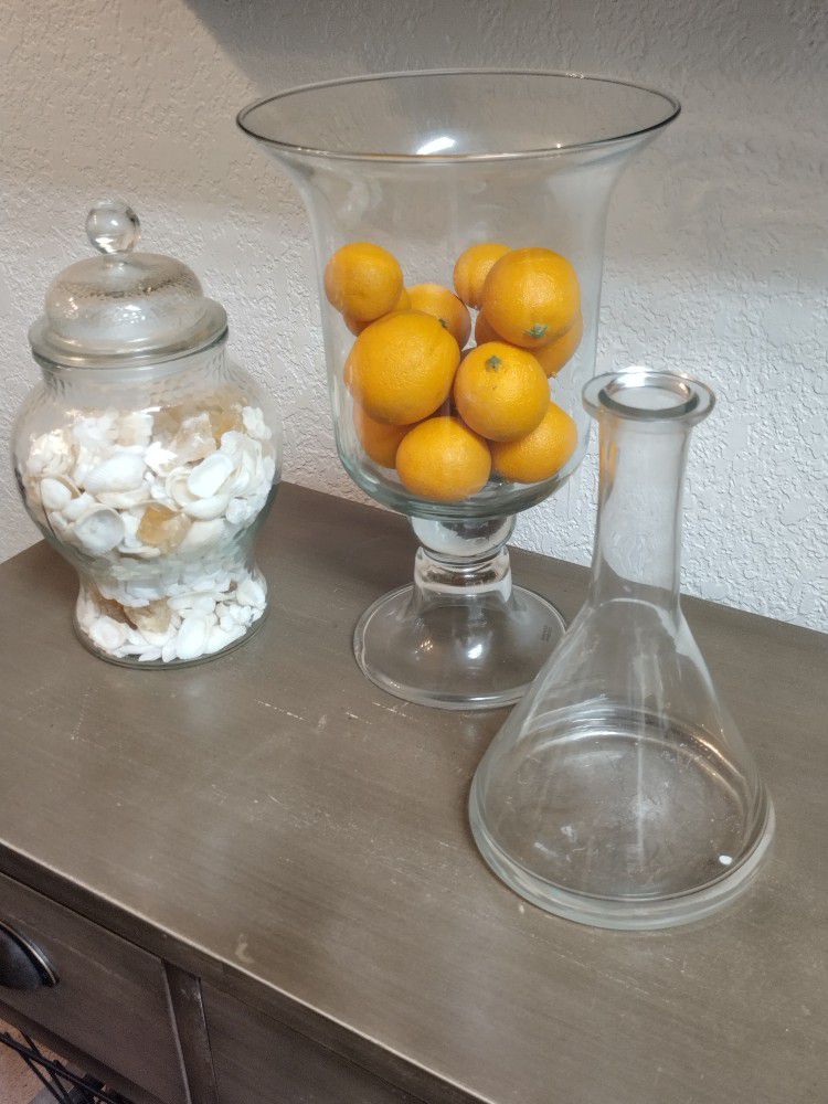3 Glass Containers Decorative 