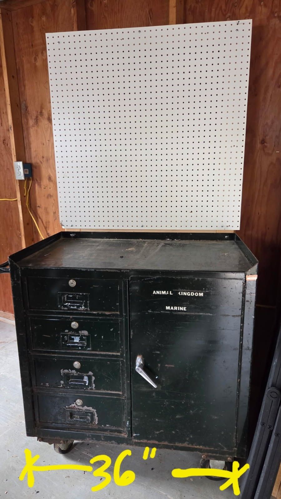 Large 36"W x 22"D HEAVY Metal Rolling Cabinet With pegboard