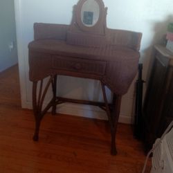 Wicker Makeup Table And Mirror