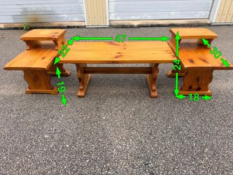 Solid Pine Wood Coffee Table with Two End Tables