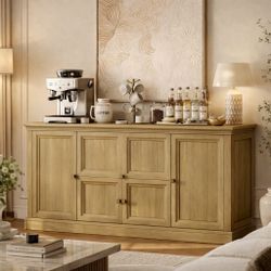 Buffet Cabinet with Storage, Farmhouse Sideboard Cabinet with Grooved Barn Doors, Wood Rustic Kitchen Buffet Table Coffee Bar Storage Cabinet for Kitc