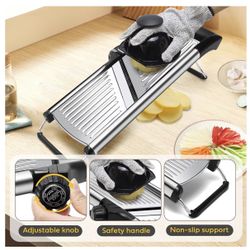 Mandoline slicer, Stainless Steel adjustable Mandoline vegetable slicer, mandoline for kitchen, Vegetable Cutter potato,onion,cucumber slicer, with pa