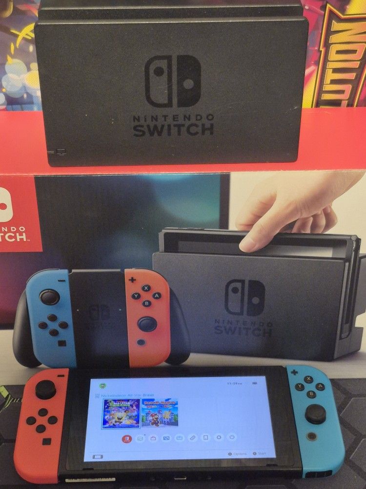 Nintendo Switch Bundle (Console, Joycons, Dock, Charger, Grip Case, HDMI Cable, 1 Game)