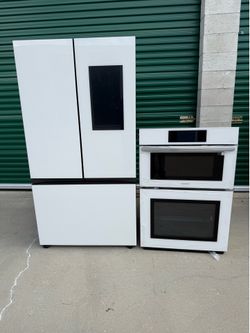 All White Bespoke. Samsung Refrigerator And Wall Oven Combo Microwave