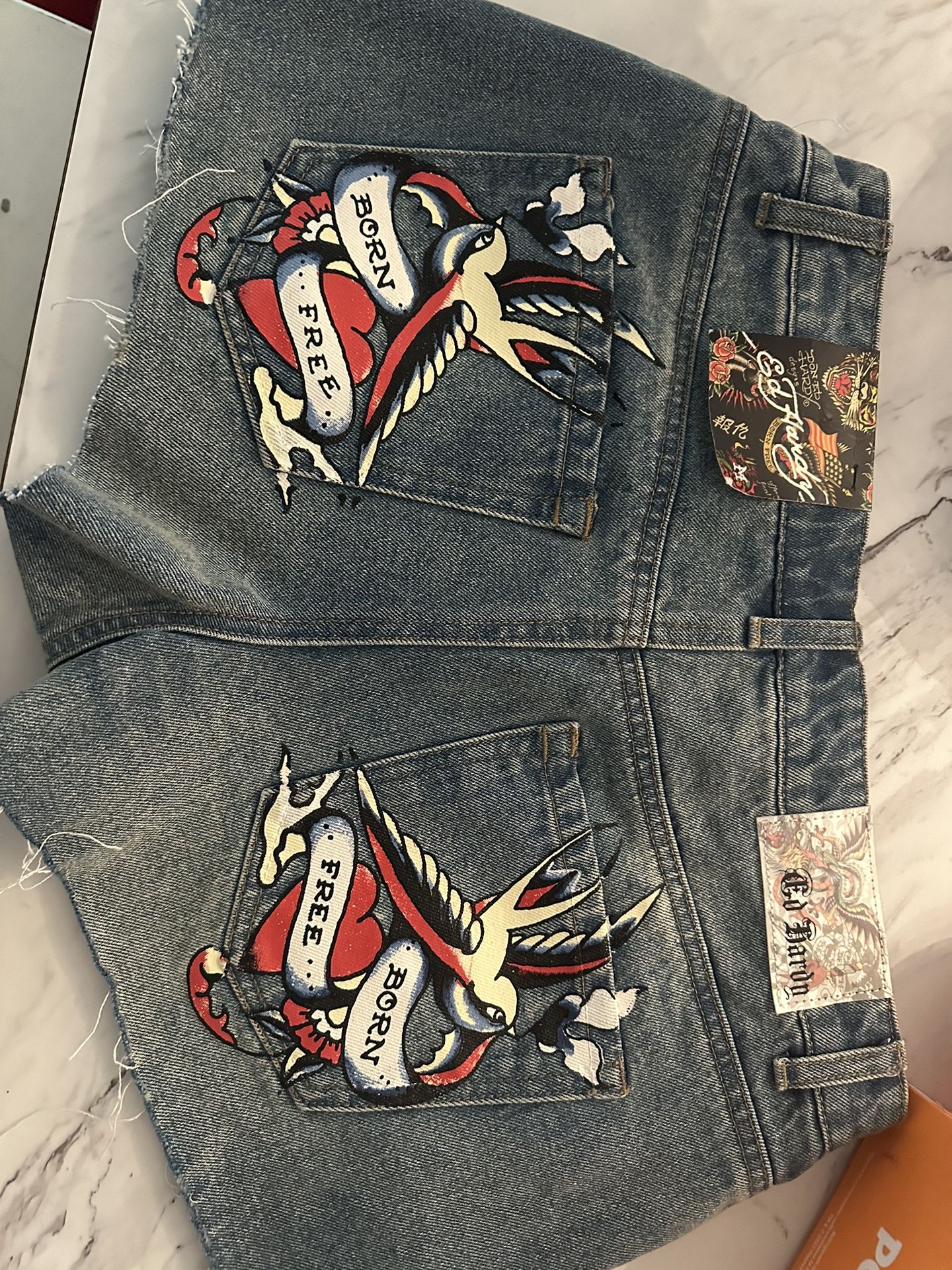 ED HARDY SWALLOW DENIM SHORTS