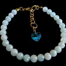 Blue Aquamarine Crystal Heart Bronze Bracelet Handmade by Master Energy Healer Protection Peace Joy