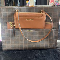 Steve Madden Brown & Tan Tote Bag With A Pouch