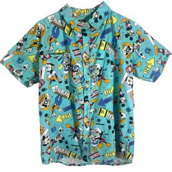 Disney Mickey And Friends Travel Blue Button Down Mens Xl