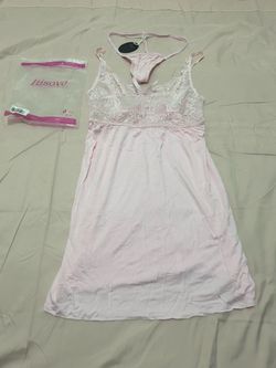 Women’s Lingerie Lace Nightgown Dress + G-string Size Small Baby Pink