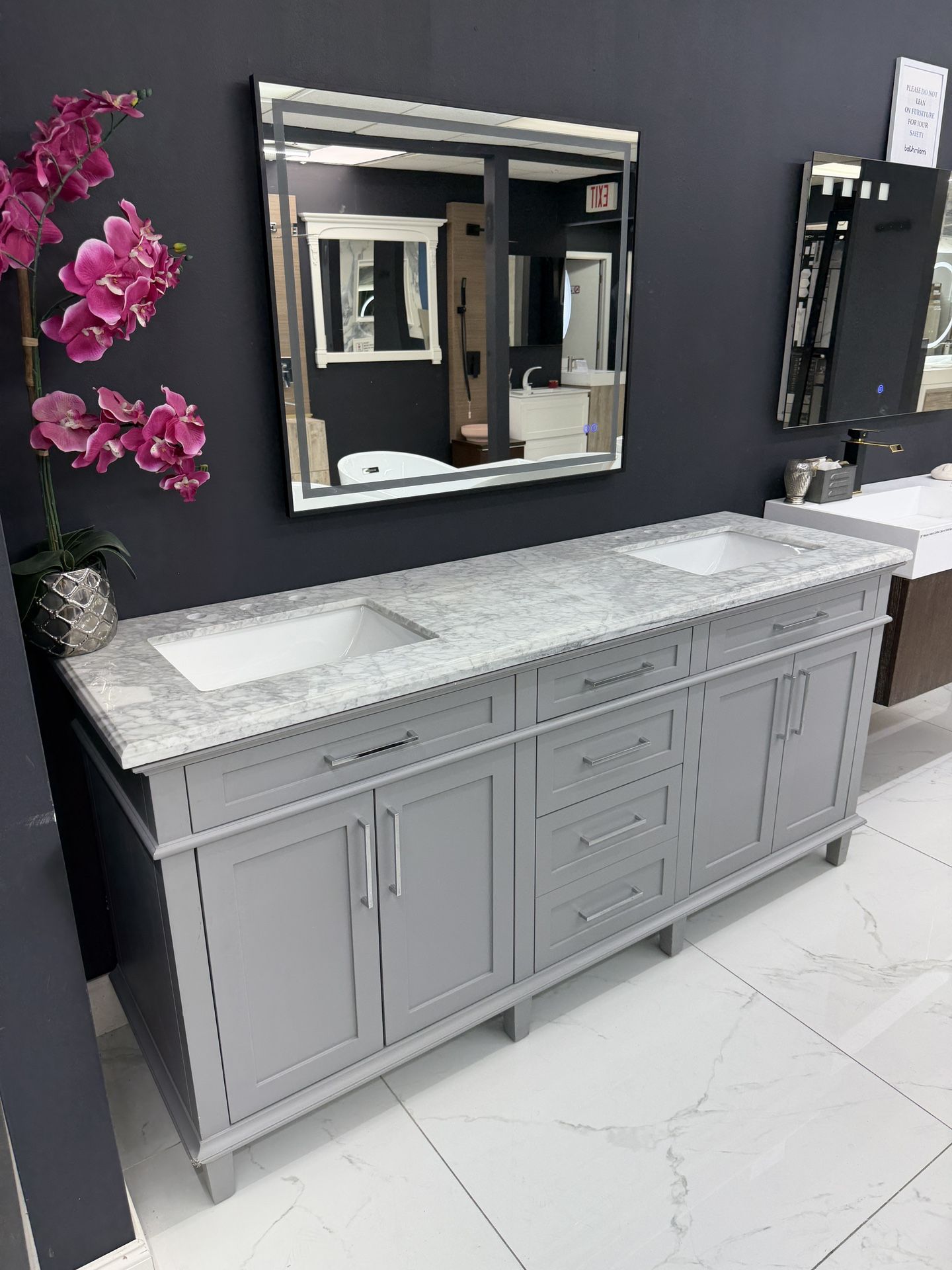 72” Freestanding Gray Bathroom Vanity With Marble Top for Sale in Miami ...