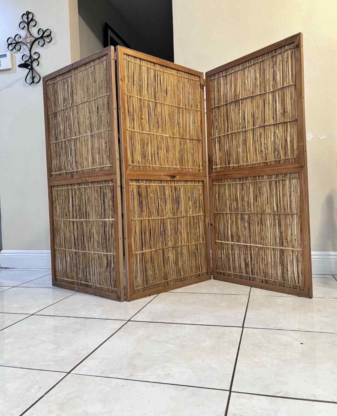 Vintage Bamboo 3 Panel Room Divider 24” Panel 72” 48”H