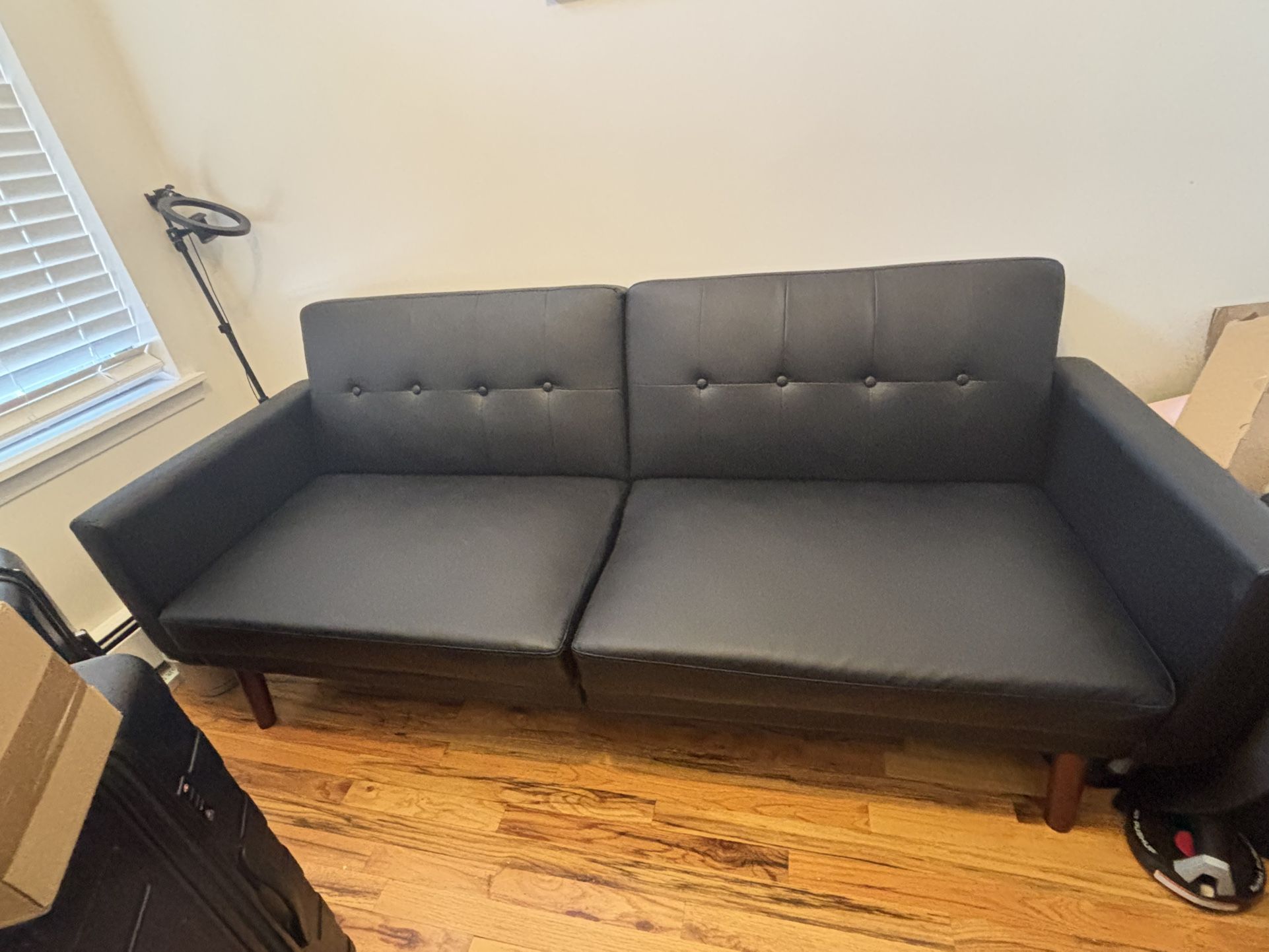 Modern Convertible Sofa Bed - Faux Black leather 