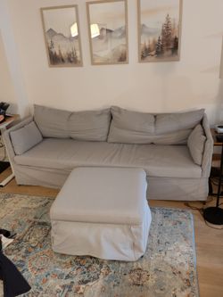 Gray Sofa with Ottoman