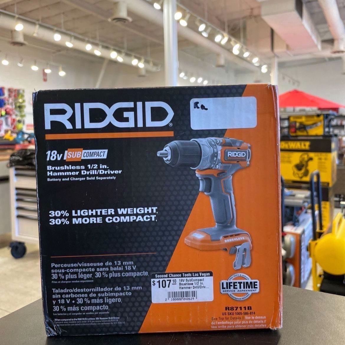 RIDGID 18V SUBCOMPACT BRUSHLESS 1/2 IN. HAMMER DRILL/DRIVER (TOOL ONLY) R8711B