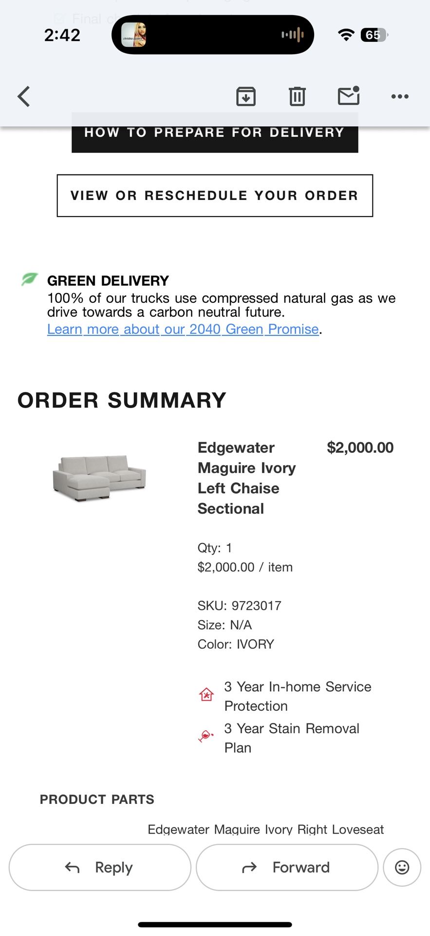 Left chaise sectional sofa - Edgewater Maguire Ivory