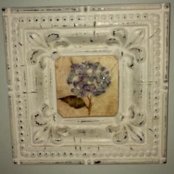 Pair of Shabby Chic pictures 12x12 Rustic Hydrangea Tin