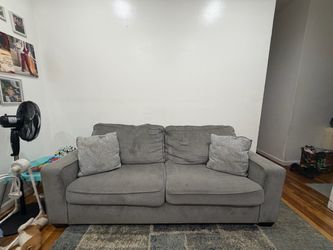 Gray Fabric 2-Seat Sofa with Throw Pillows