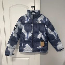 Supreme The North Face Bleached Denim Print Nuptse Jacket