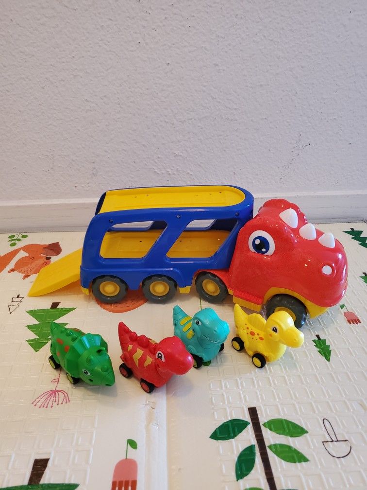 Dinosaur Transport Carrier Truck with 4 Pack Small Pull Back Dino Car