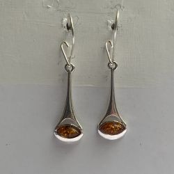 Sterling Silver 925 Cognac Amber Cat Eye Drop Dangle Earrings - Beautiful Colors