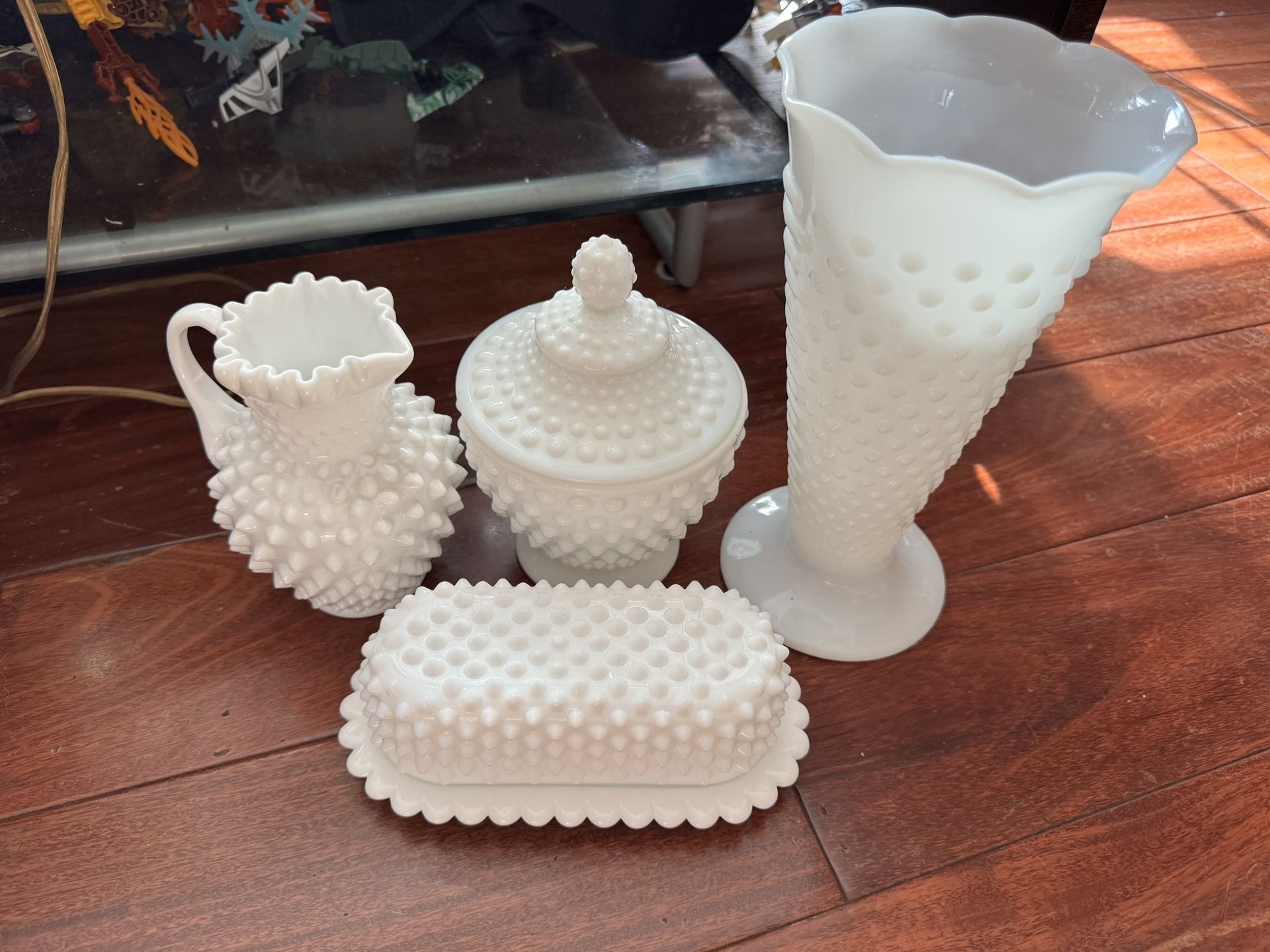 Fenton Hobnail Set Milk , Vase MCM 1960’s Glass