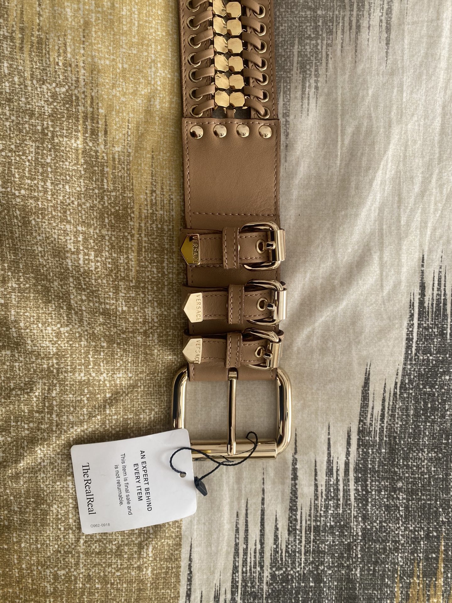 VERSACE Leather Whipstitch Trim Belt