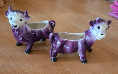 Vintage Purple Cow & Bull Planters