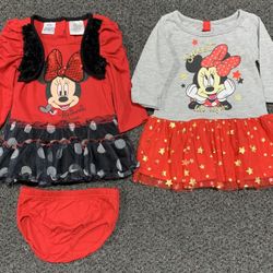 Two adorable Minnie Mouse size 12 month shimmery tulle dresses - worn once like new