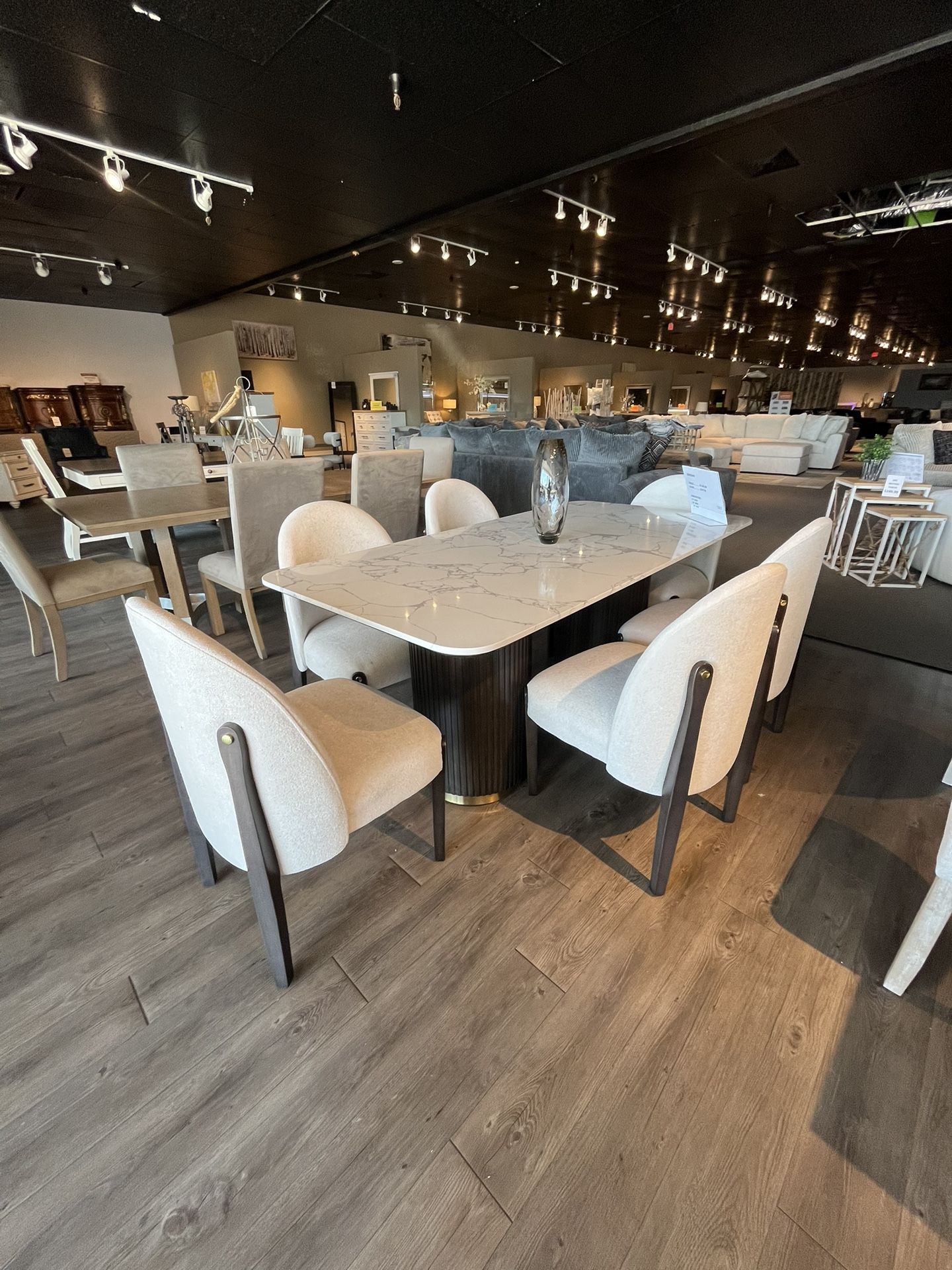 Black 7PC Marble Dining Table Set