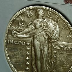 ** 1924-Р ** GREAT US LIBERTY STANDING SILVER QUARTER ** ALMOSTUNCIRCULATED-HIGH RELIEF (STATUS: 100% GENUINE-ORIGINAL)