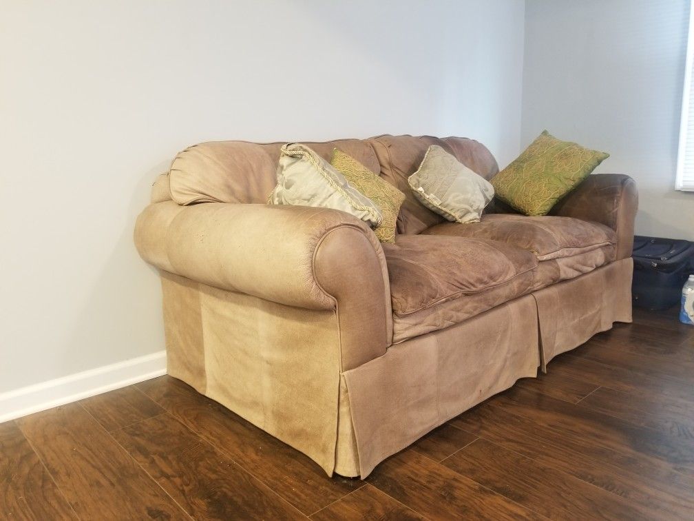 Brown Leather Couch & TV Stand