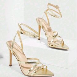 New Gold Strappy Stiletto Heels
